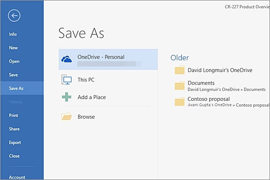 save files to onedrive via office