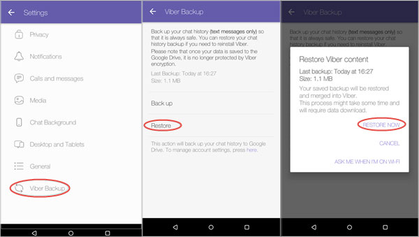 restore viber messages from google account