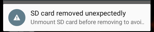 fix android sd card removed unexpectedly