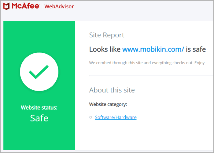 website test report from mcafee