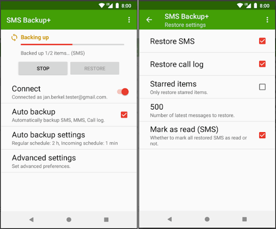 Recover Deleted Texts on Android via SMS Backup+
