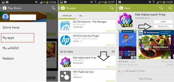 uninstall applications on android