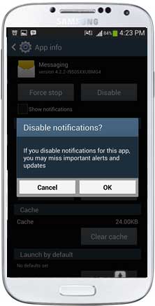 disable message notifications on android