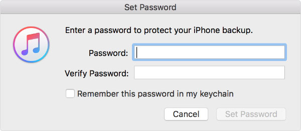 set password for itunes backup