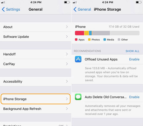 check storage space on iphone