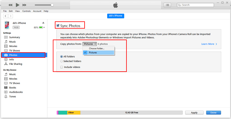 Transfer Photos from Computer to iPhone via iTunes