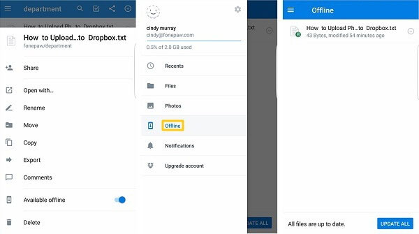 view dropbox files offline