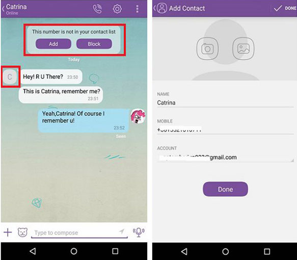 add viber contacts from conversation