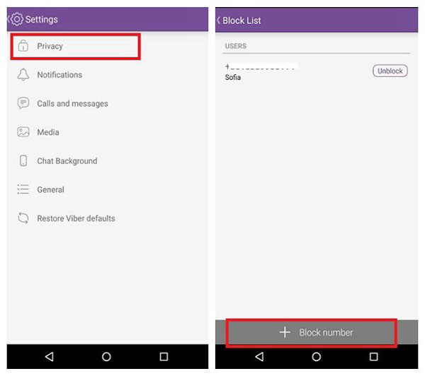 block number on android viber
