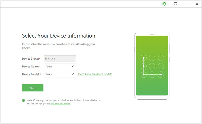 select your samsung info