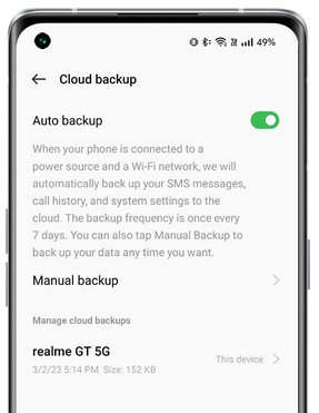 realme cloud backup via heytap cloud