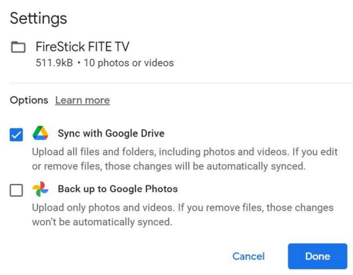 add photos from google drive to google photos via drive for desktop