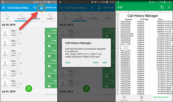 export android call logs to excel