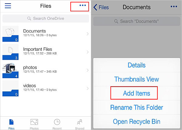 add items to onedrive