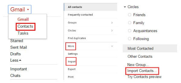 login to gmail account and choose to import contacts