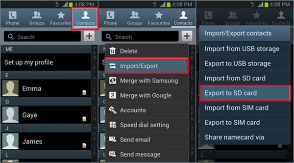 how to export contacts from oppo phone to sd card