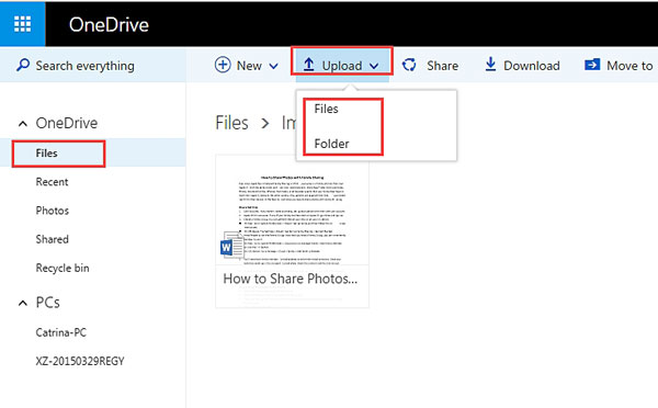 upload files to onedrive