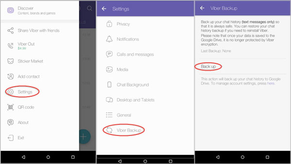 backup viber messages to google account