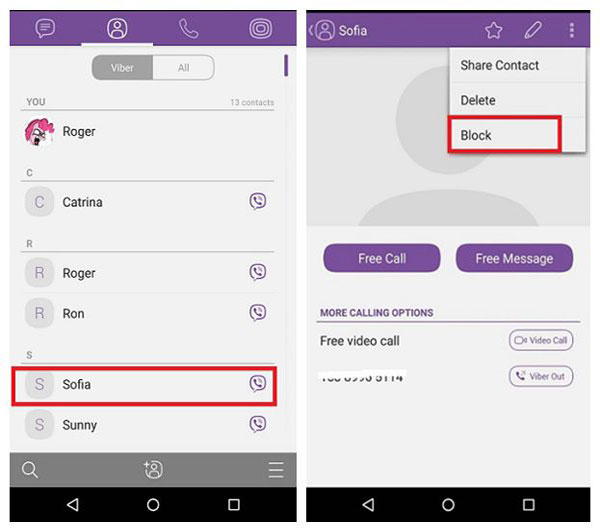 block contacts in viber