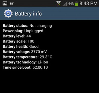 check battery status to fix android phone keeps turning off