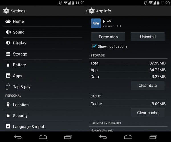 how to clear app cache and data on android
