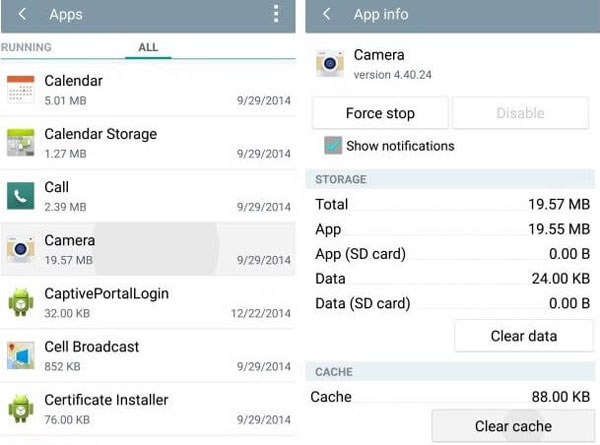 clear caches on camera