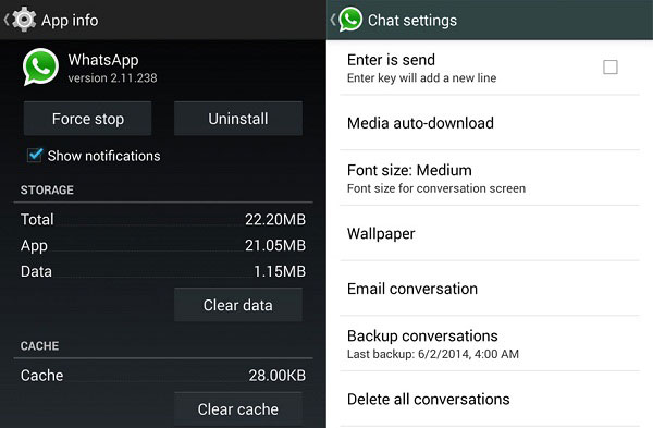 delete whatsapp caches