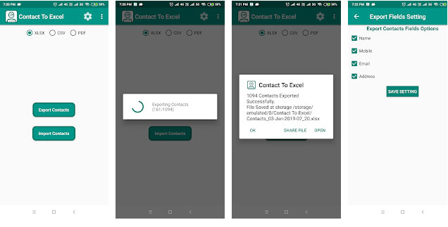 export android contacts to csv file via contacts to excel