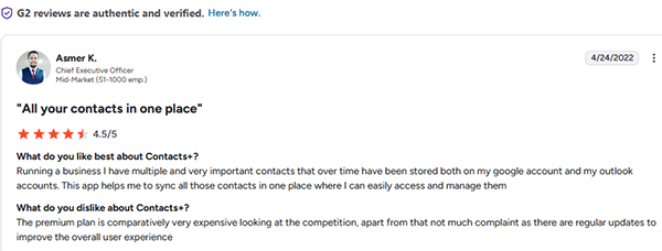 contacts plus review from g2