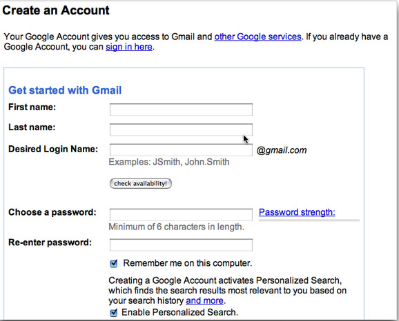 how to create google account