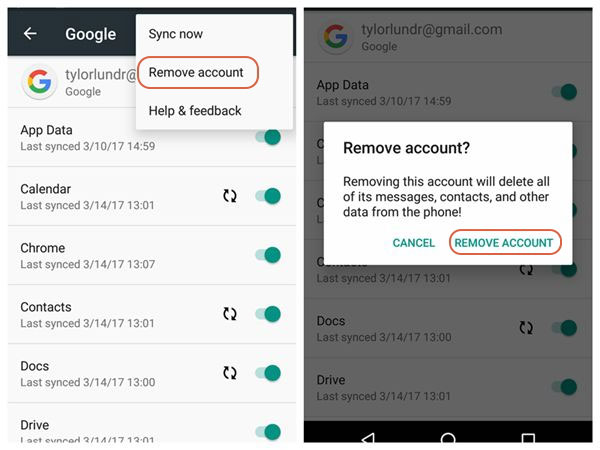 remove google account from samsung