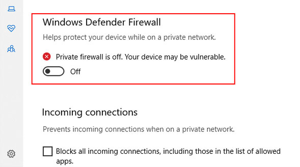 fix onedrive not working by disabling firewall