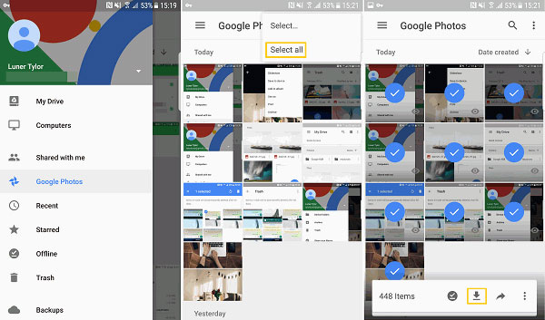 move all google photos to android