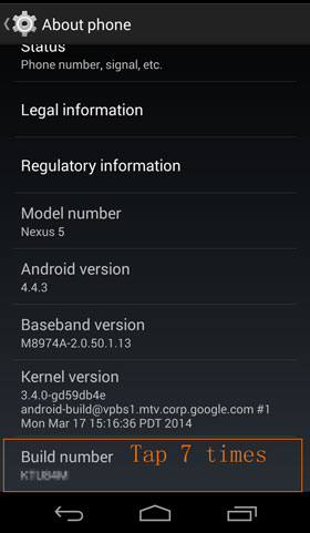 tap build number for 7 times