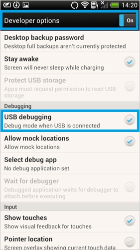 open usb debugging on htc 6