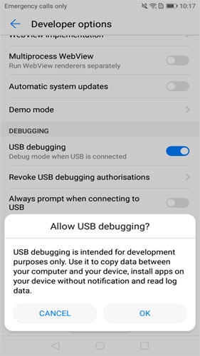 open usb debugging on huawei mate 10