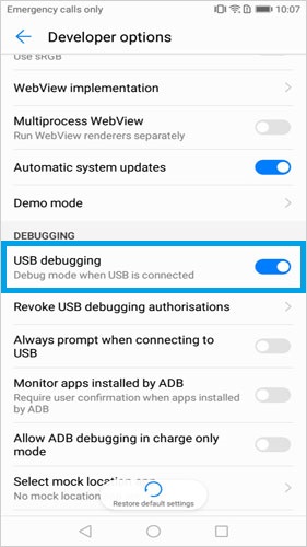 open usb debugging on huawei