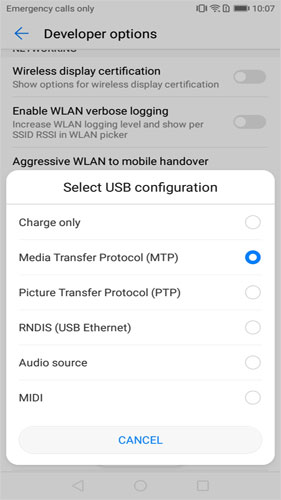 select the right usb configuration