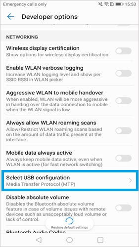 select usb configuration