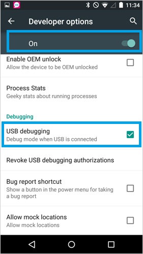 open usb debugging on motorola 4