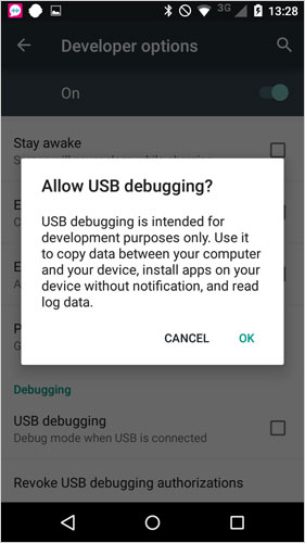 open usb debugging on motorola 5