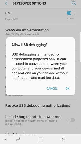 open usb debugging on samsung s9 5