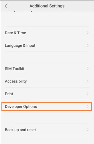 choose developer options