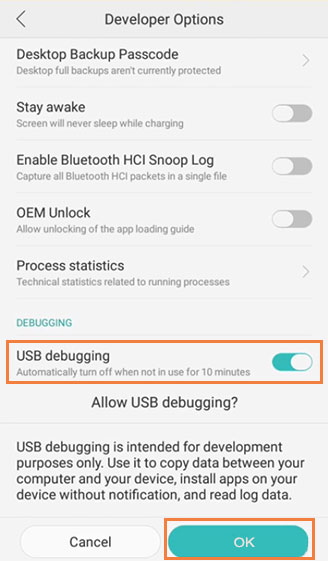 allow usb debugging