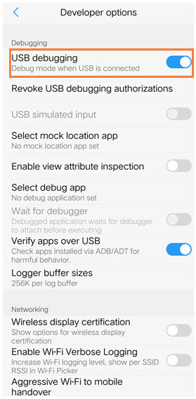 turn on usb debugging