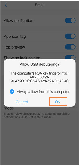 allow usb debugging