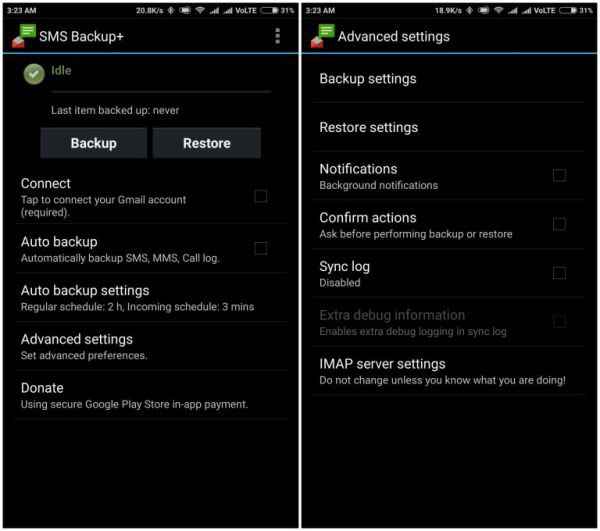 backup android call logs to gmail