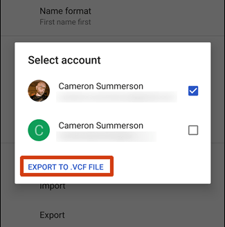how to export contacts from android via google contacts