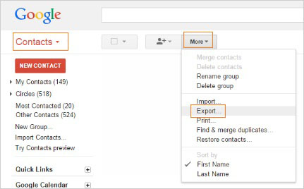 export contacts from gmail