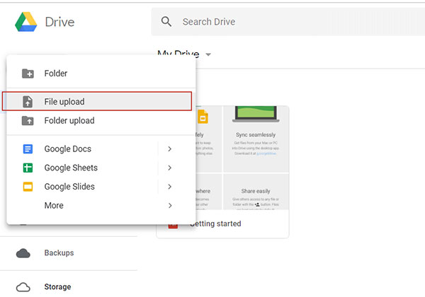 upload contacts to google drive